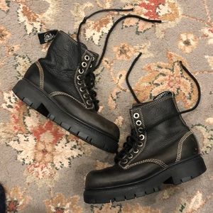 London Underground Black Leather Combat Boots Eight Eye Lace Up Size 7